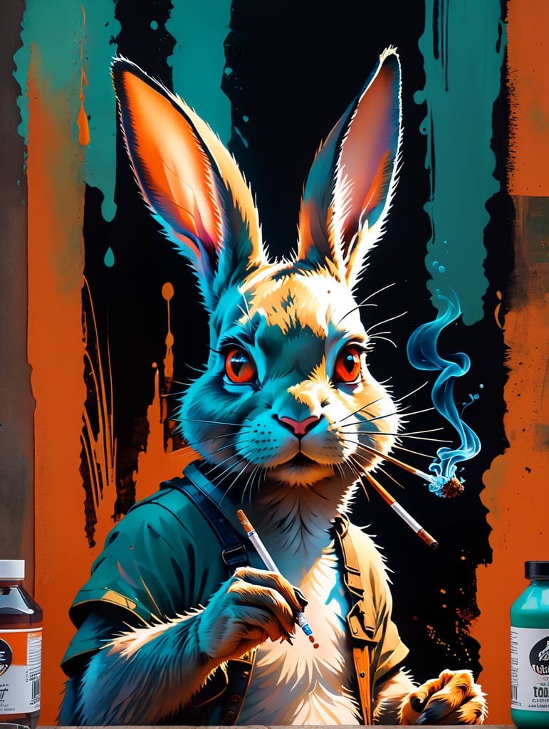 Photo cartoon rabbit smoking a joint