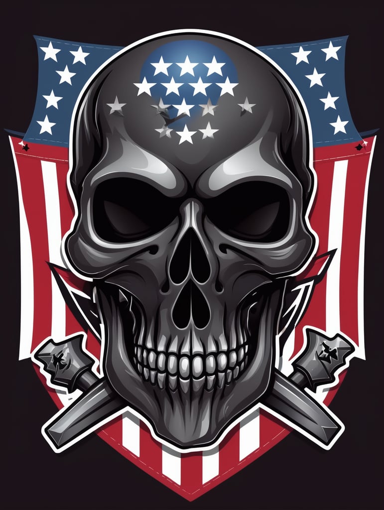 Vector American black skull Ghost with a flag and stars on it mascot logo, e-gaming, bright colors, Gaming Logo, vector image