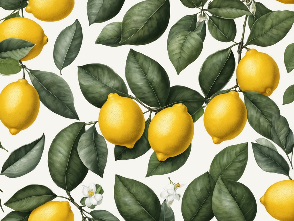 Botanical print. lemons with leaves