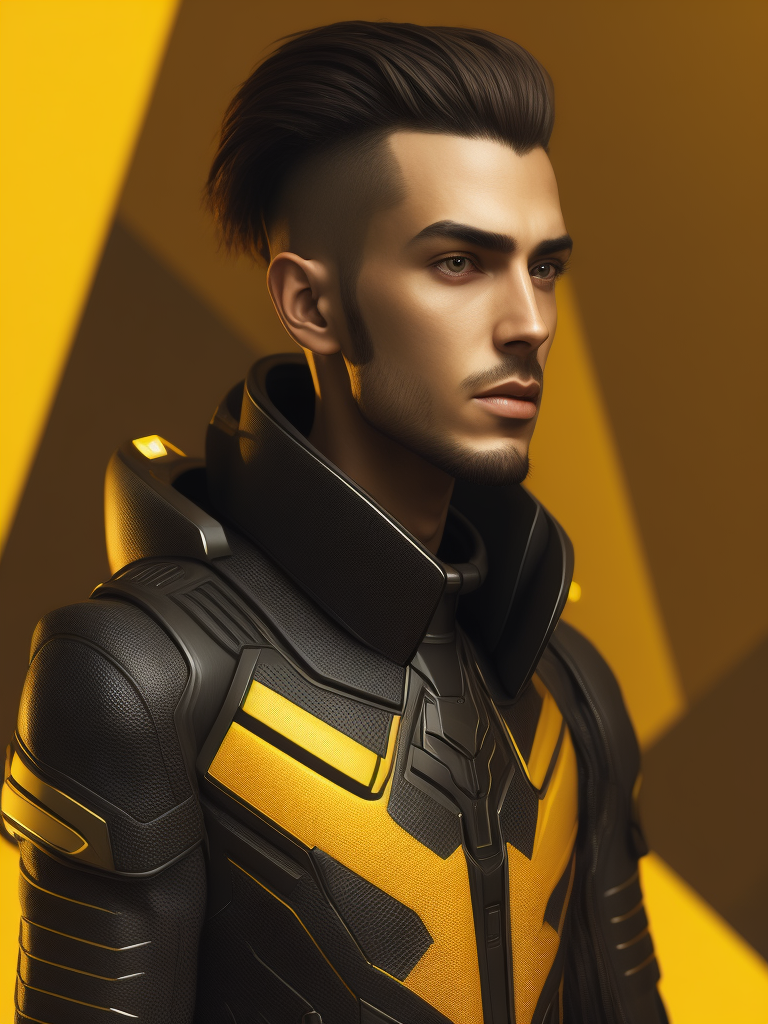 futuristic computer game character on yellow background