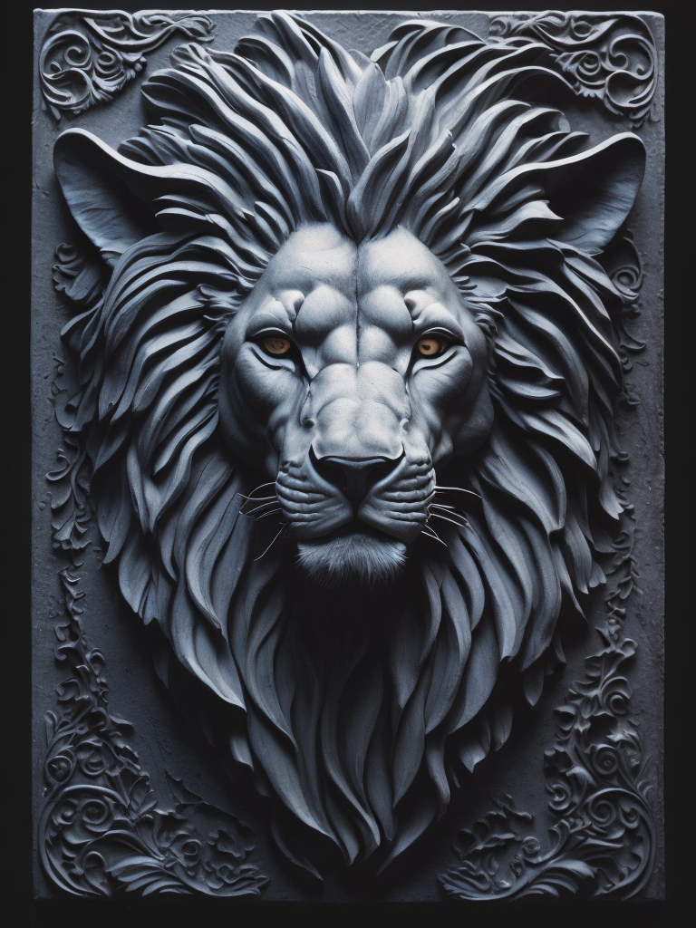 A stone carvings art wall panel mural, depicting wildlife, lions, intricate, elegant, highly detailed, abstract art, smooth, sharp focus