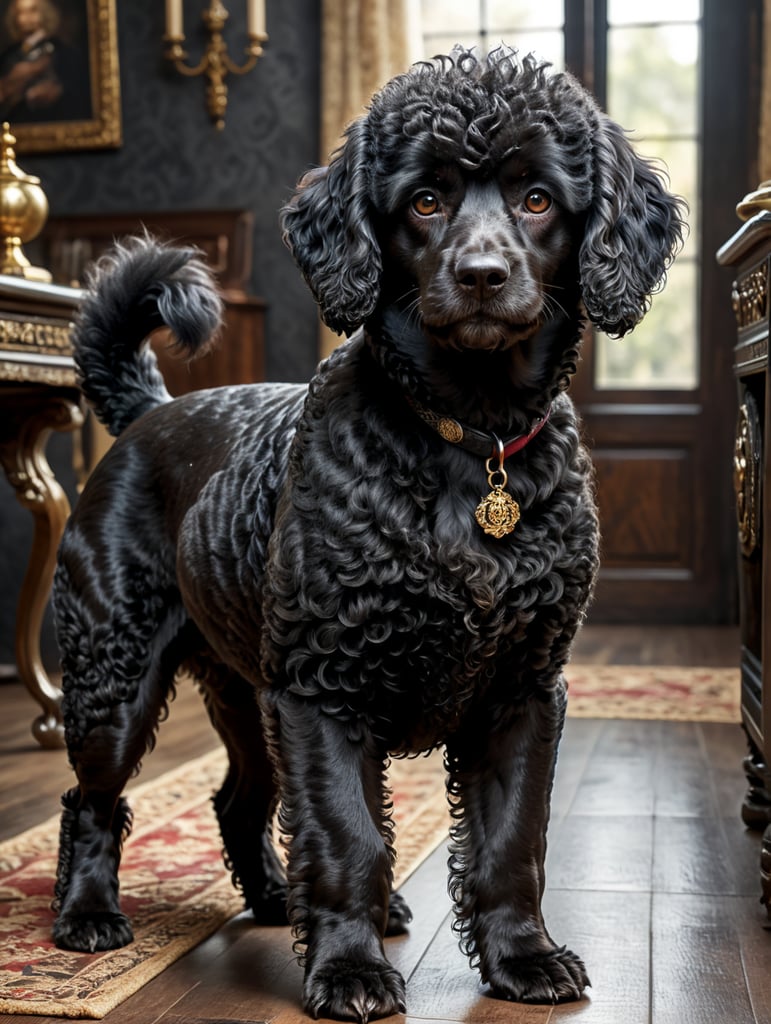 è un cane di razza barboncino nero ricciolino