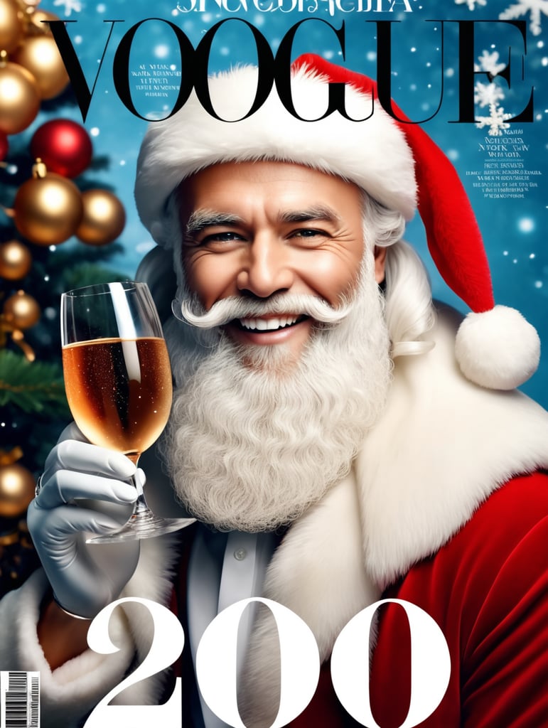 Happy New Year 2024, Holiday mood, Santa on the cover of Vogue