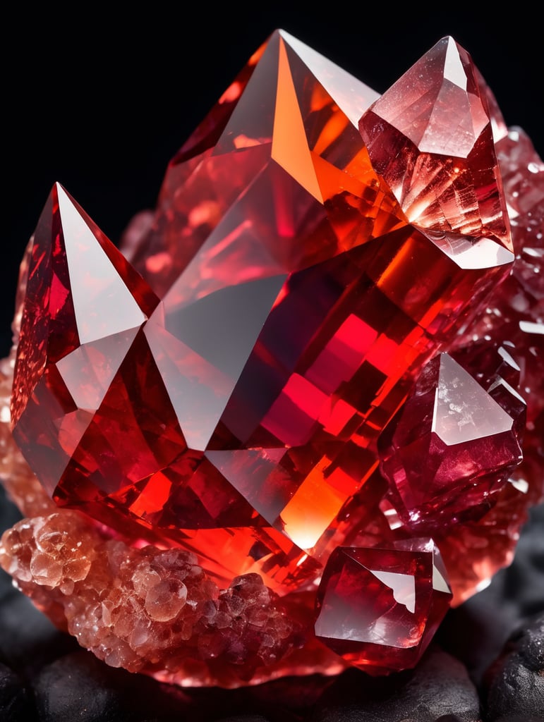 red Rock crystal on a dark background, macro photography shot on Hasselblad H6D at 135mm, beautiful colors