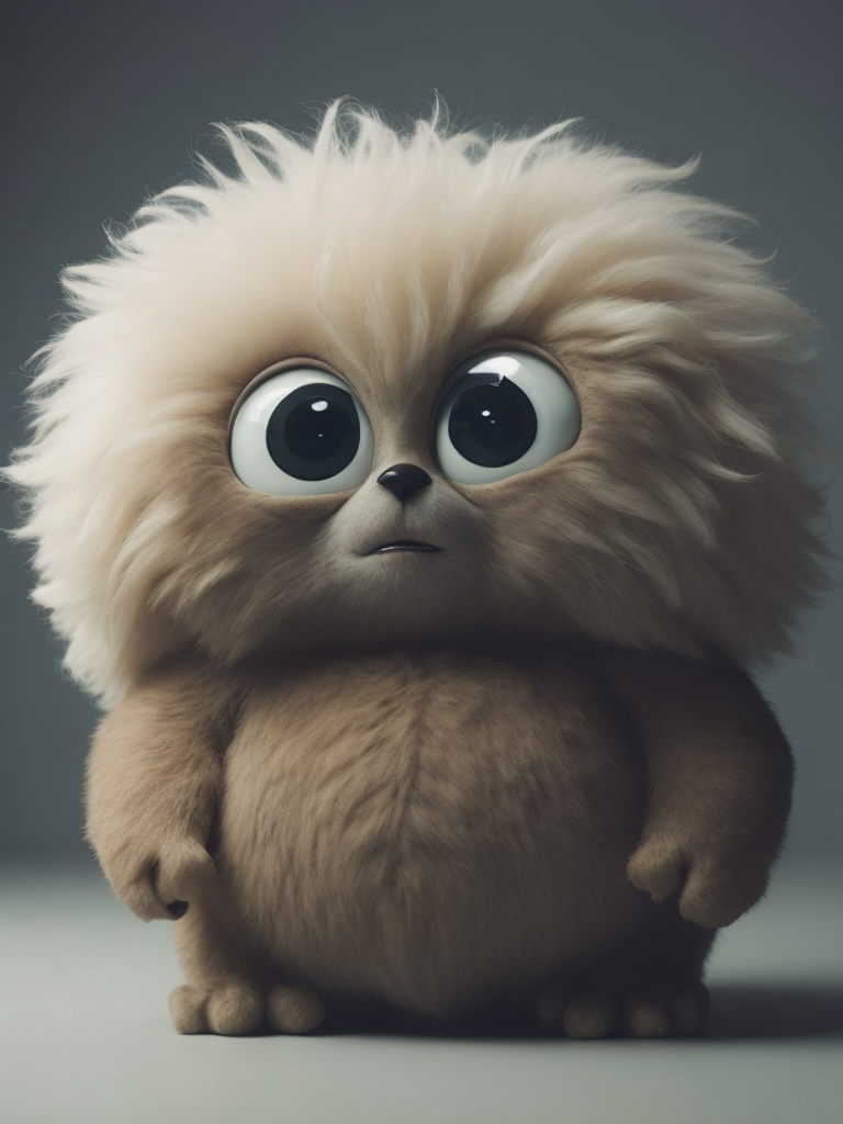 Funny fluffy character, with a smile and big eyes