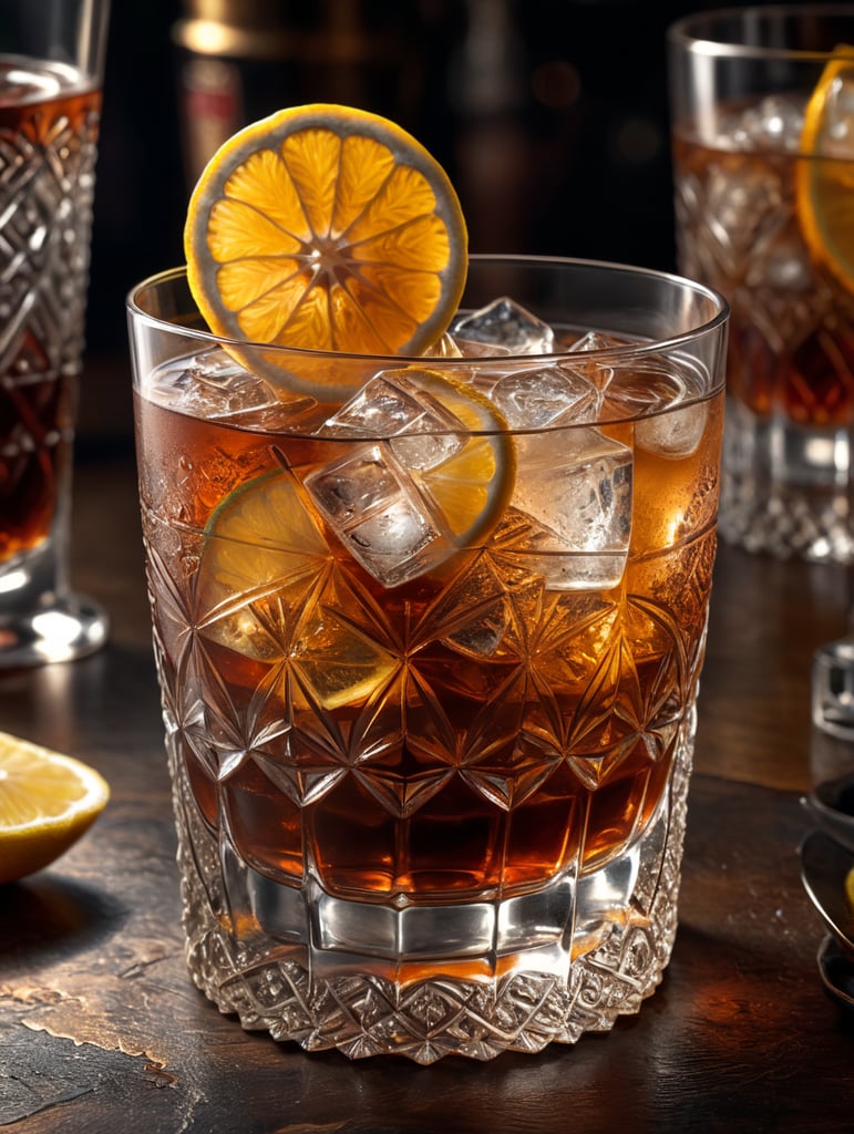 a close-up of an old-fashioned cocktail