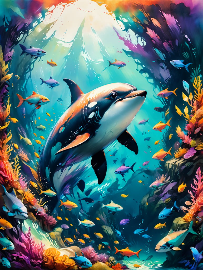 Premium Free ai Images | Colorful Sea: Orca's Aquatic Paradise