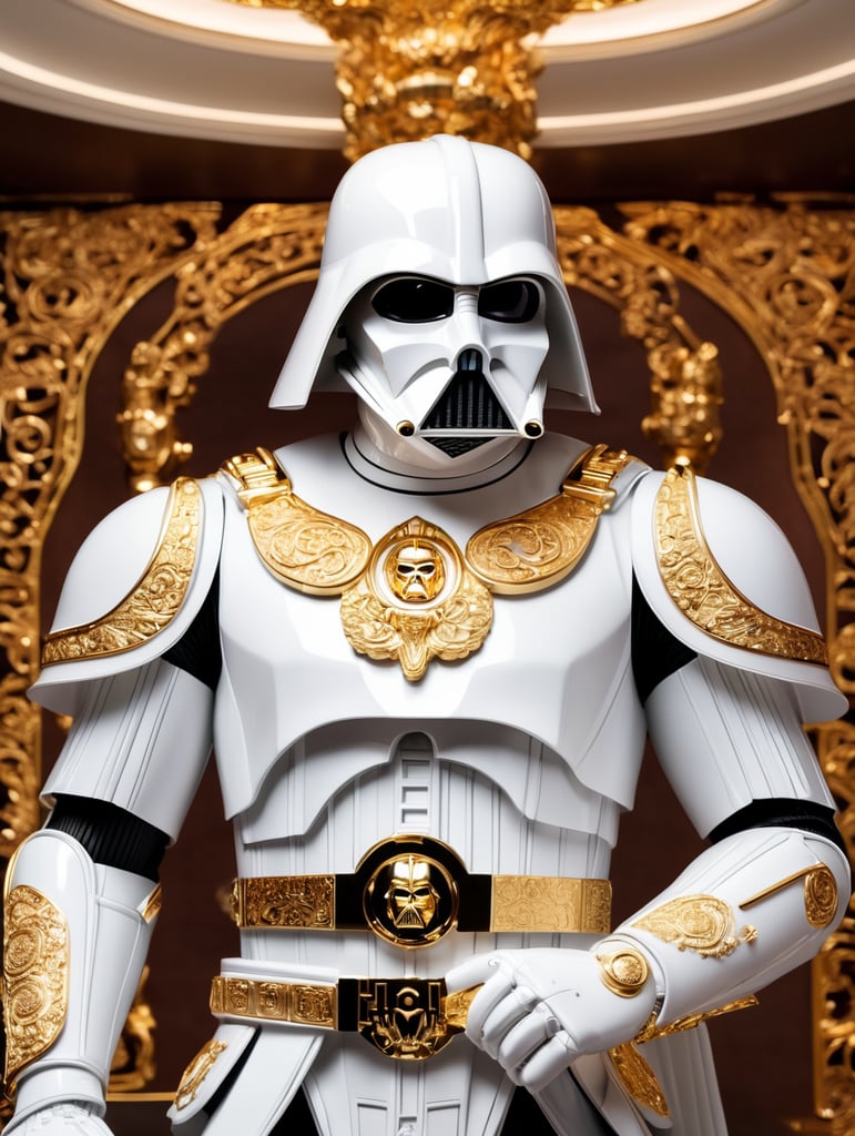 Luxury white Darth Vader, decorated with gold, carved materials, Versace