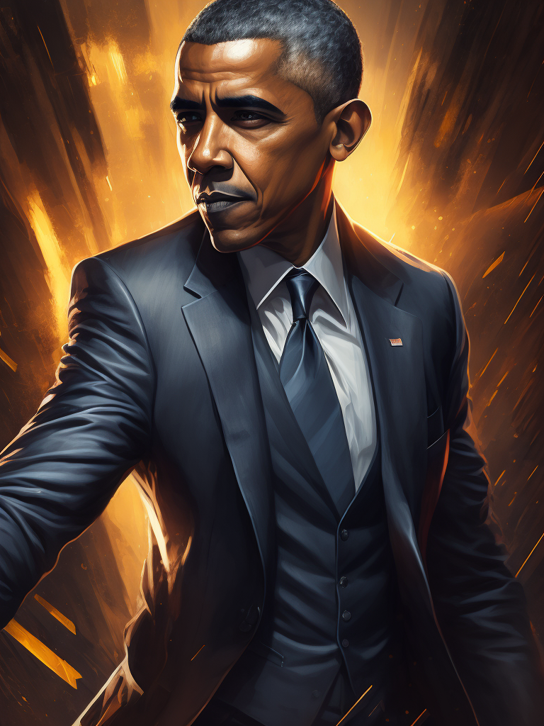 Barack Obama, Hero portrait, Illustration, Painting, Fantasy, Sci-Fi, Cover Art, USA , style of Vincent Di Fate