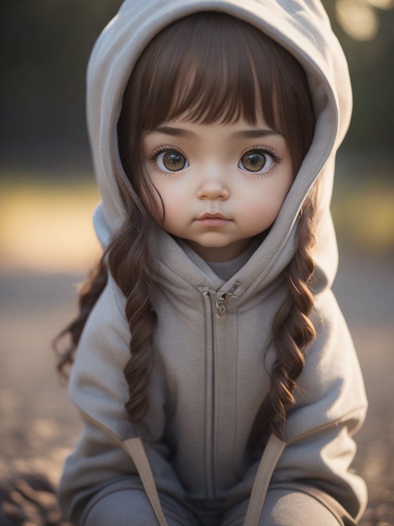 Chibi girl with long hair wearing oversized hoodie and thigh socks 3d render ultra quality hyperrealism