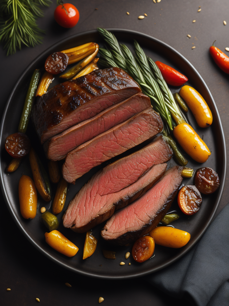 roast juicy beef with grilled vegetables