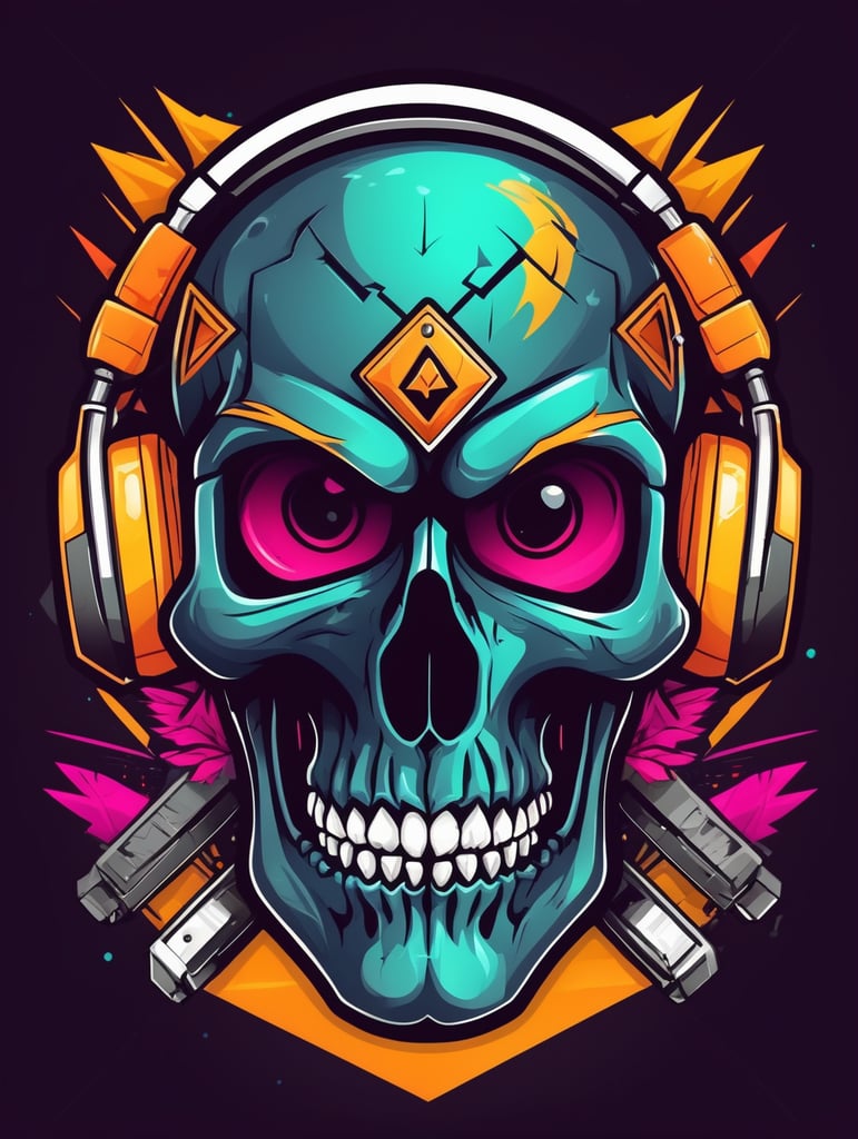 Vector punk skull mascot logo, bright colors, Skull Gaming Logo, vector image