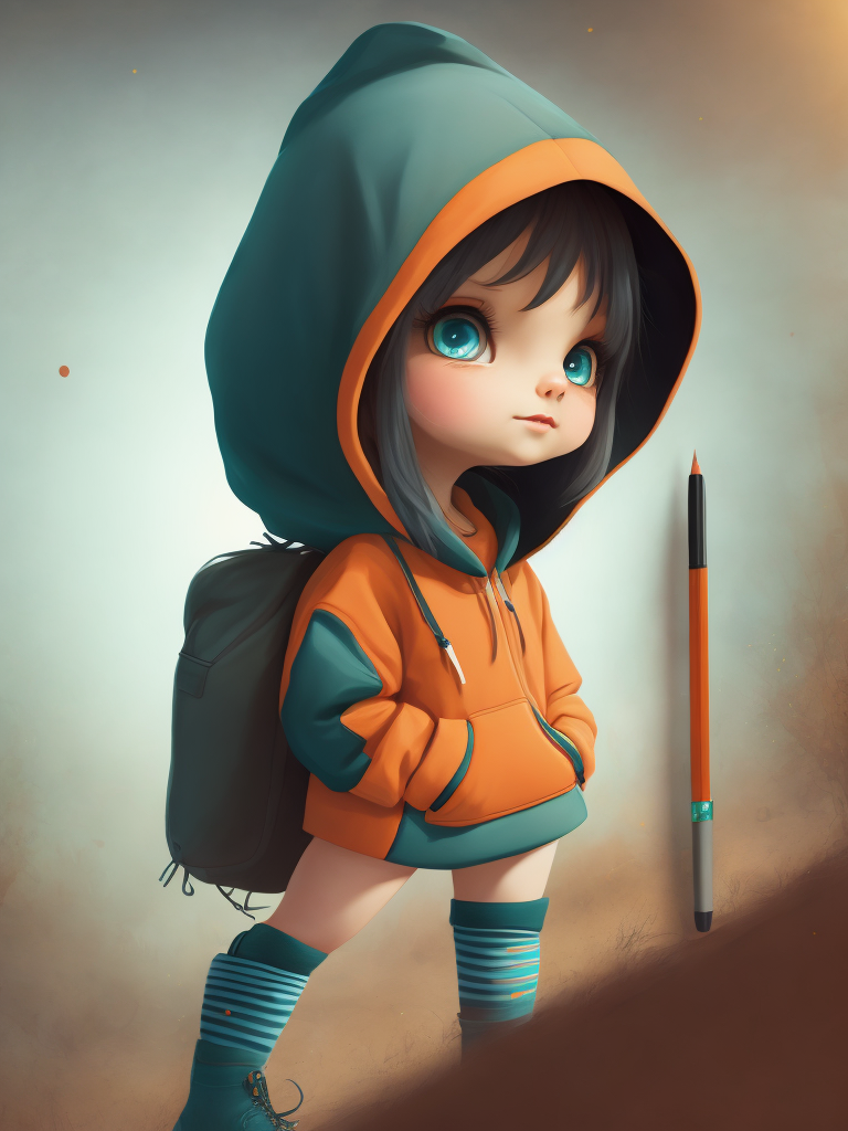 Chibi girl with long hair wearing oversized hoodie and thigh socks 3d render ultra quality hyperrealism
