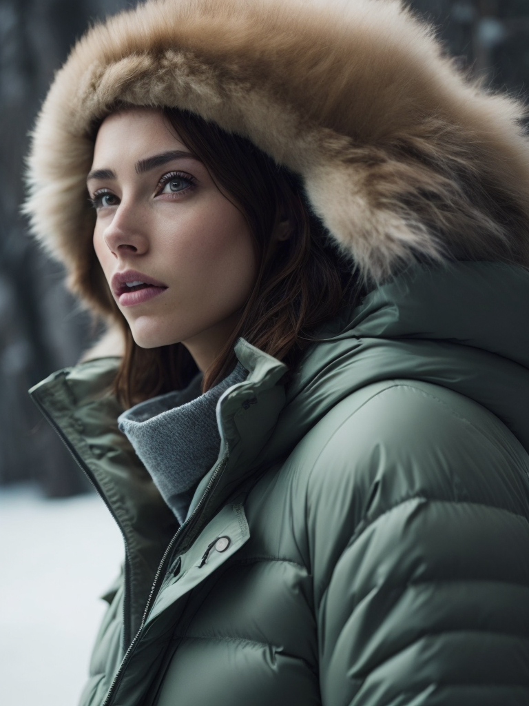 Blonde female in a Canada goose parka