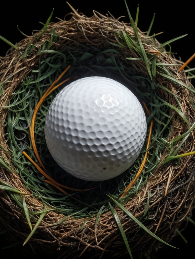 small golf ball, bird's nest