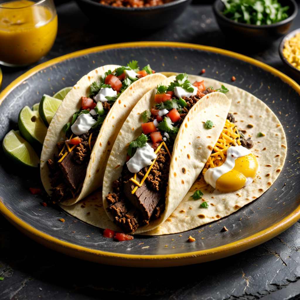 soft open flour tortilla mexican taco over yellow plate