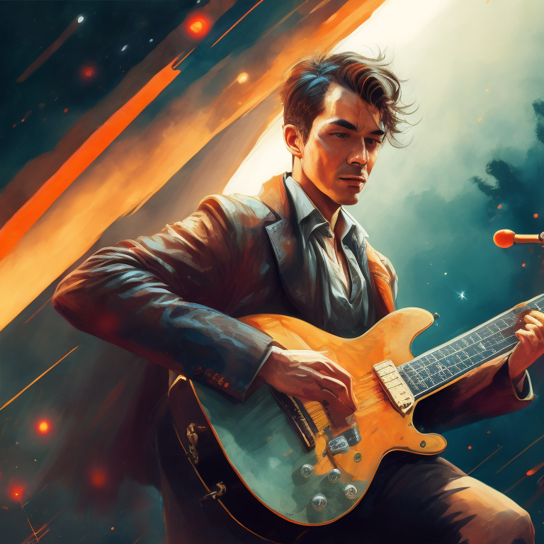 flat drawing space tramp with guitar, 60s style