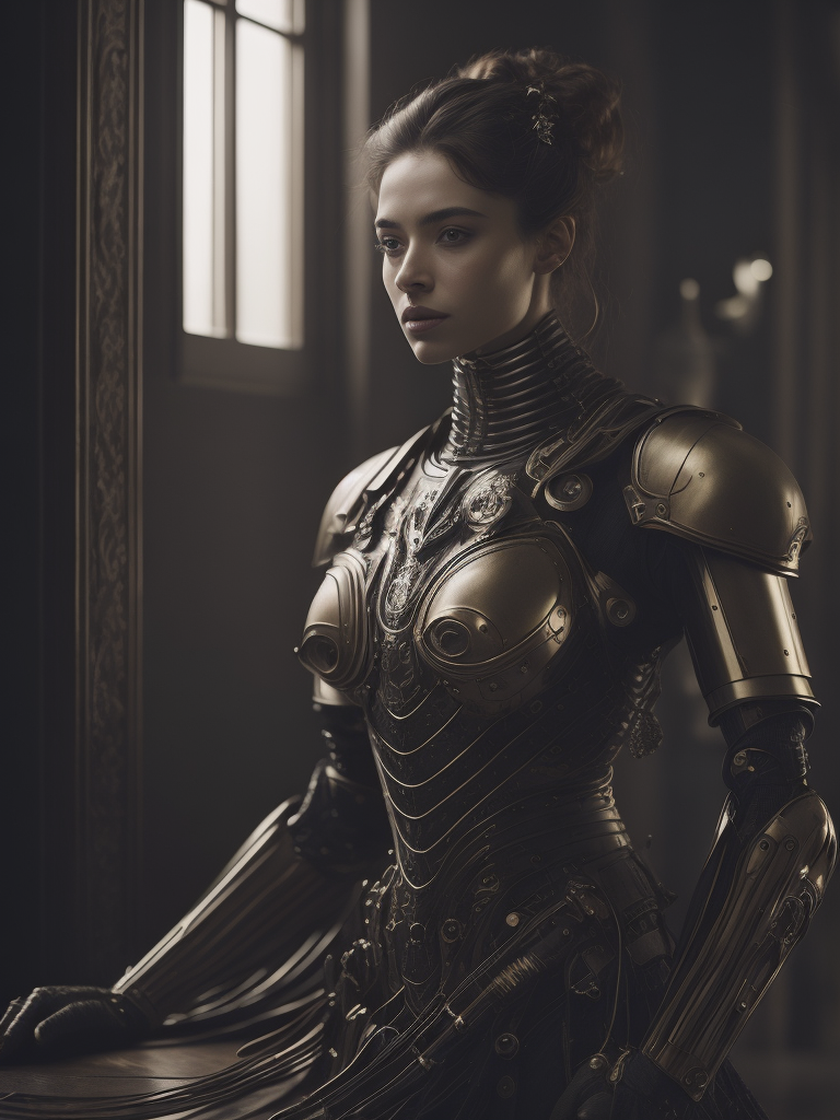 albumen black and white photograph of Victorian artist-painter argueing with Ai cyborg-robot artist, cinematic composition shot, cinematic color grading + photo taken by ARRI, + incredibly detailed, sharpen, details + professional lighting, photography lighting + 35mm, 50mm, 85mm, 100mm