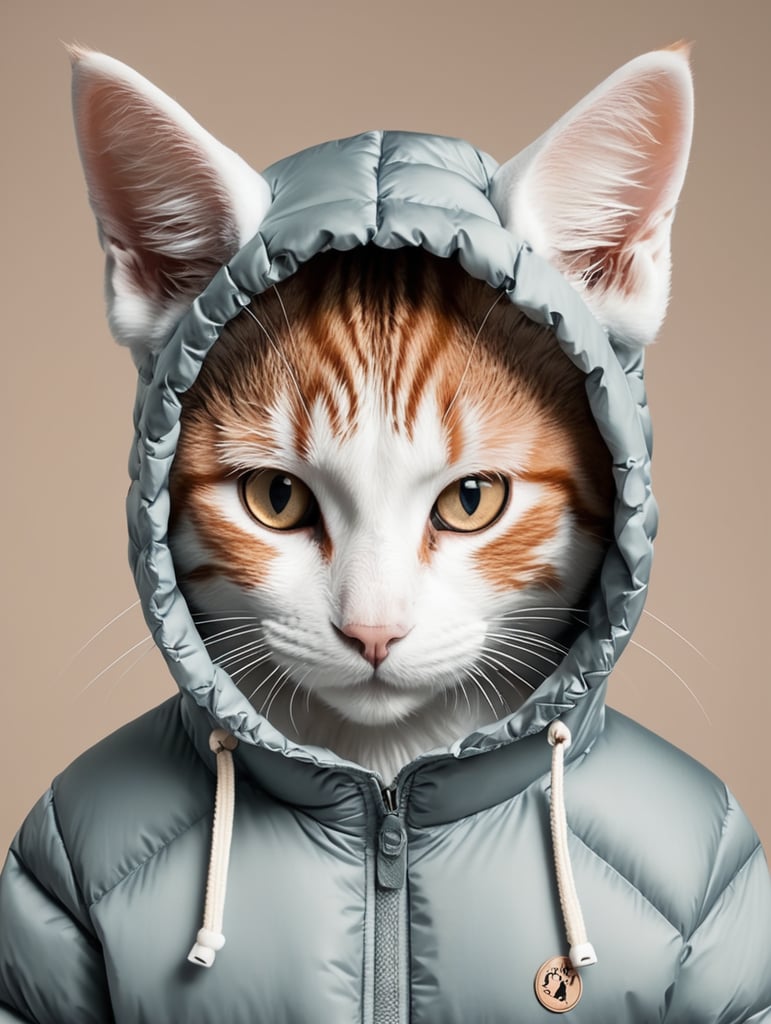 Down Jacket with a hood in the form of a cat