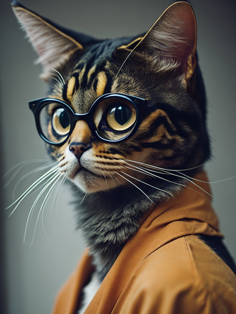 hyper-realistic, ultra-detailed photograph of a cat wearing glasses in old Renaissance ottoman home, hyper realistic, ultra detailed photograph, depth of field