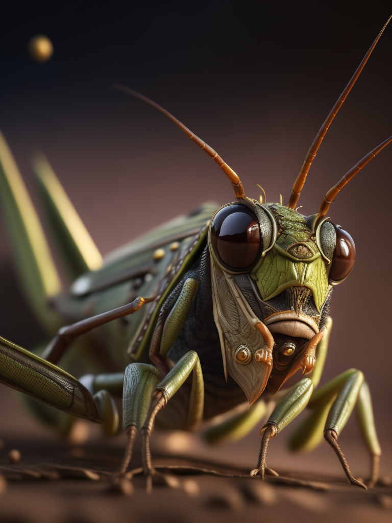 Grasshopper macro photography, close-up, high-quality details, deep focus, professional shot