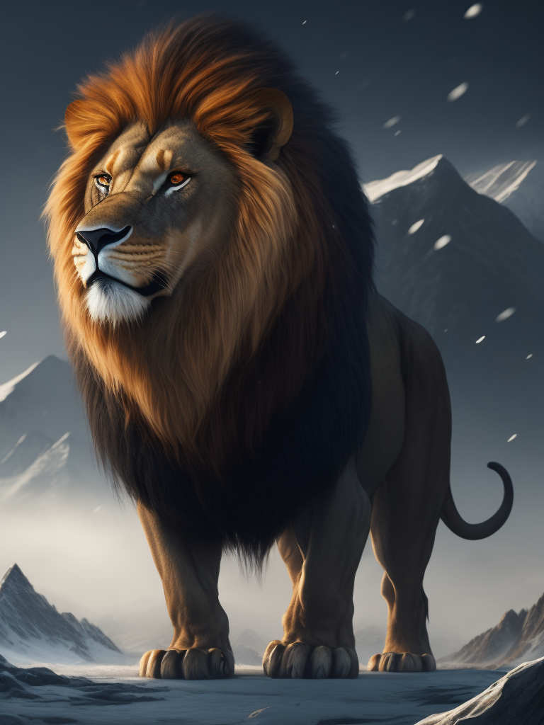 Мутант человек лев, холод горы, зима