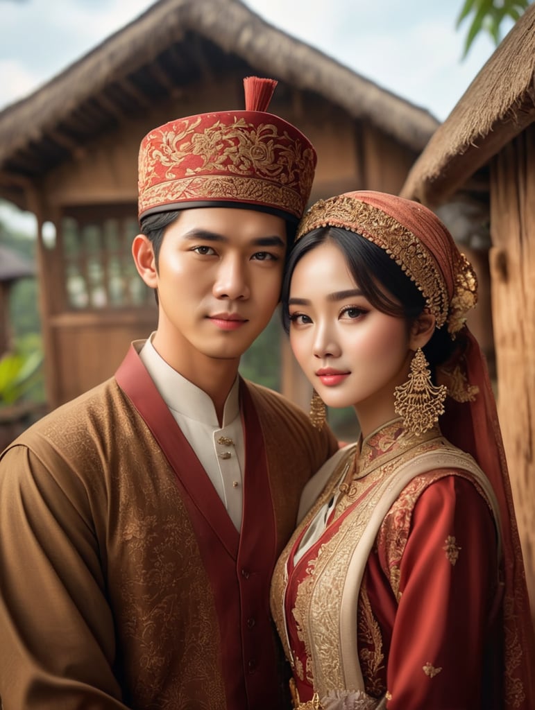 foto couple muda asia dengan busana cottage core,epic details, realistic, raytracing, photorealistic , Cinematic, Ultra HD, vintage, realistic human photo, ultra realistic, epic details, intricate details