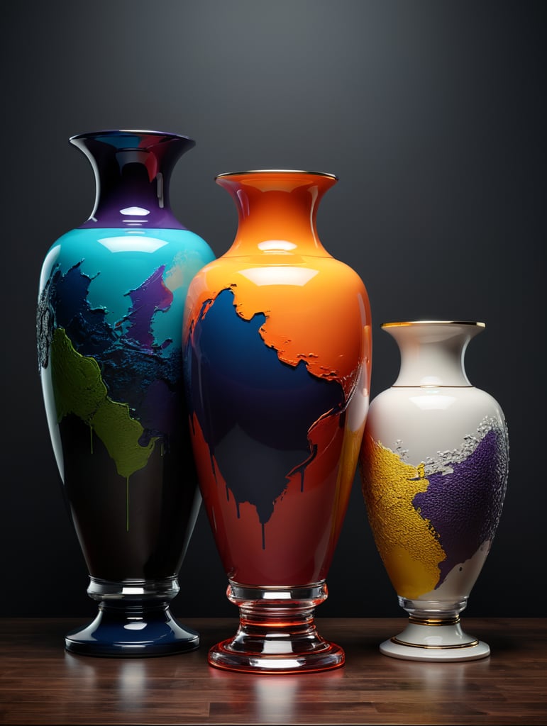 Una serie de 3 jarrones minimalistas con colores vibrantes inspirados en la estética de el mundo de los sneaker