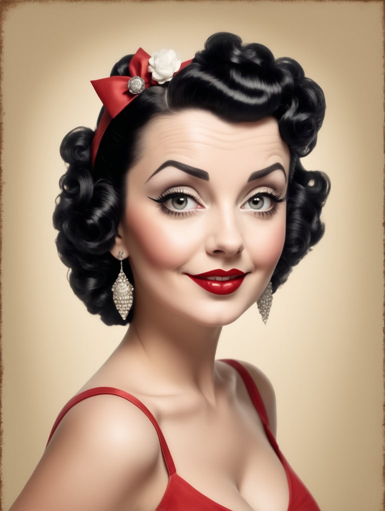 pinup portrait of Classic cartoon Betty Boop in vintage pinup style realistic photography