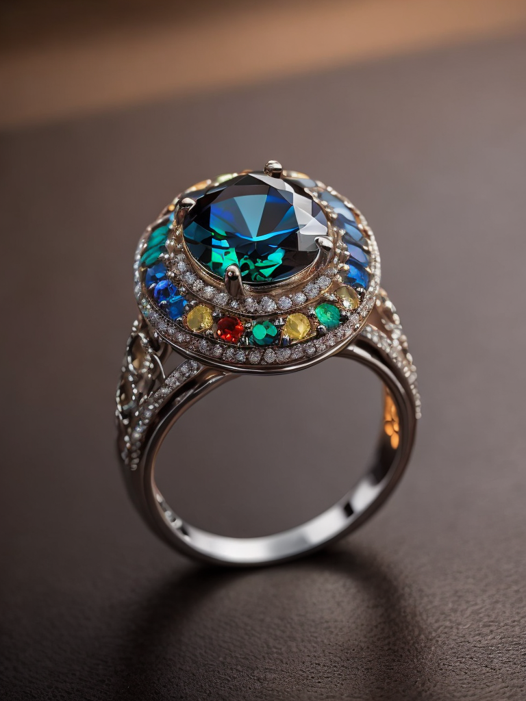 Platinum queen ring with colourful gems