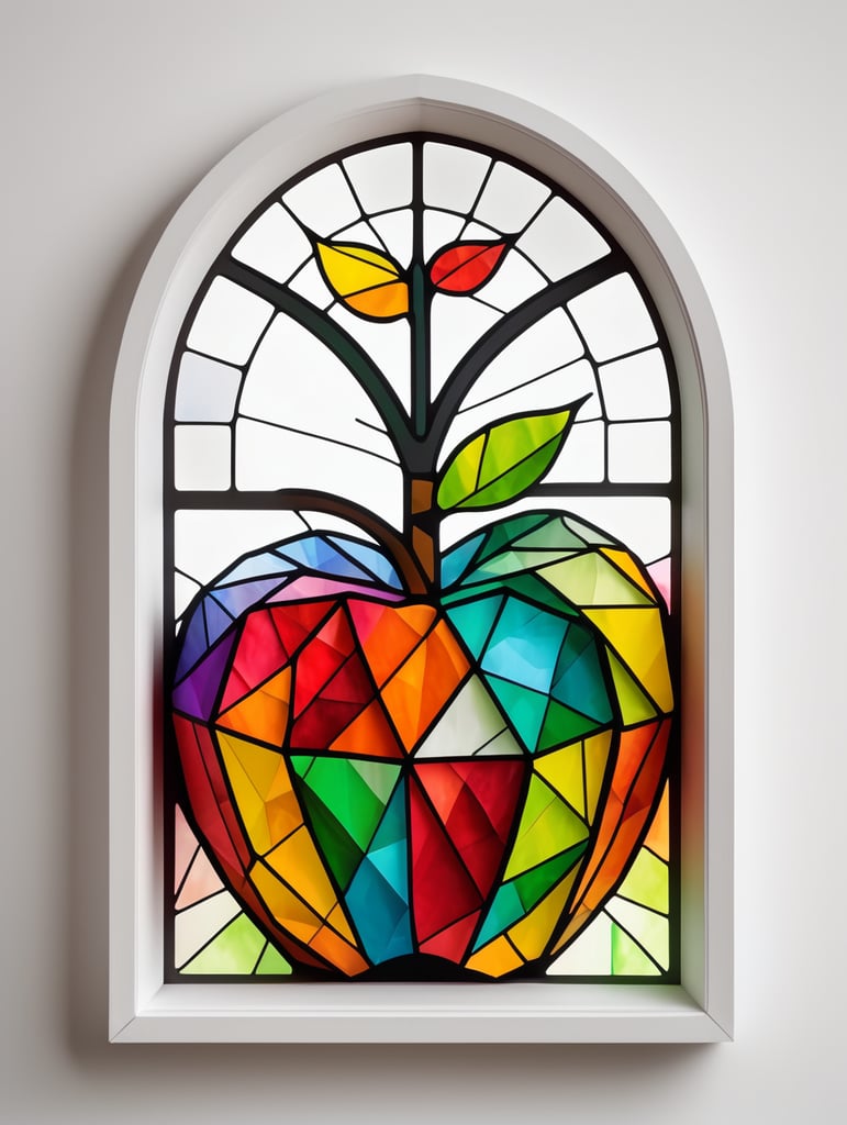 Colorful stained window apple low poly papercraft white background