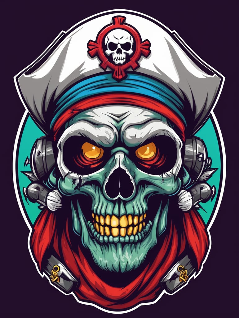 Aggressive Zombie skull captain pirate mascot logo, e-gaming, bright colors, Gaming Logo, vector image