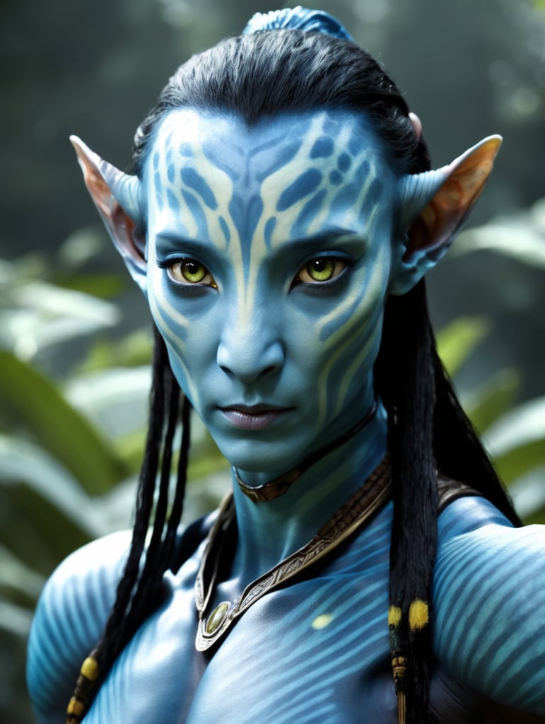 a Na'vi from james camerons "Avatar" looking at the camera