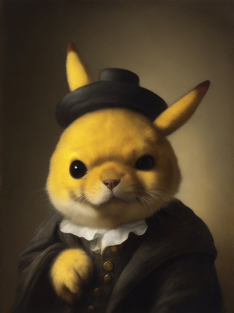 Portrait of picachu, style of Rembrandt,