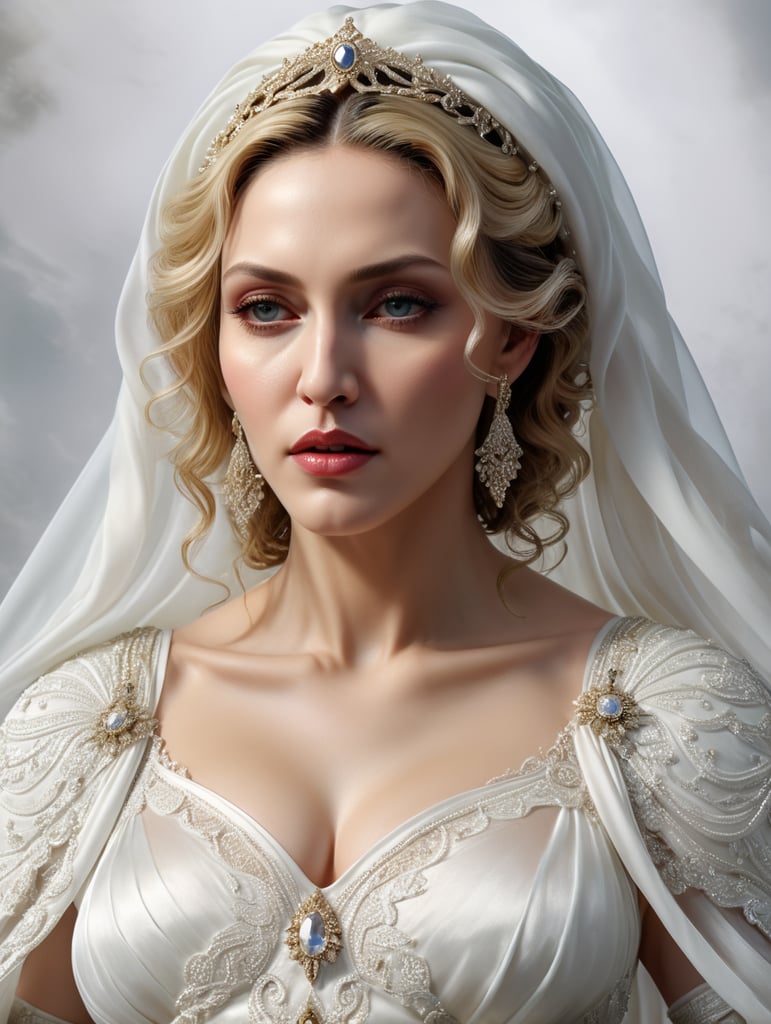 Madonna in white drees