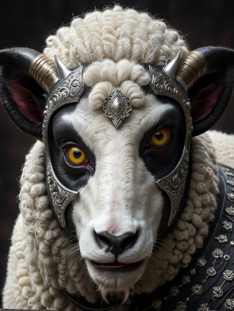 sheep with white goth metal face paint