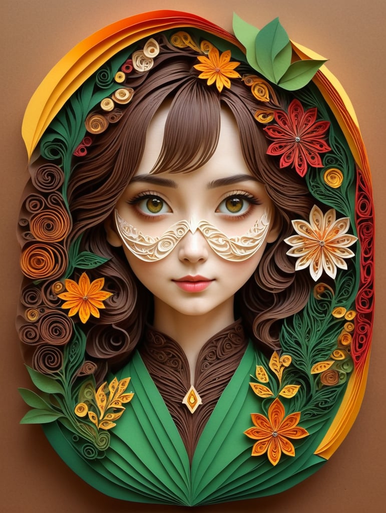 masterpiece best quality expressive eyes perfect face anthropomorphous flower girl brown body green leaves colorful flowers medieval fantasy text to image art digital art with enchanted forest as background