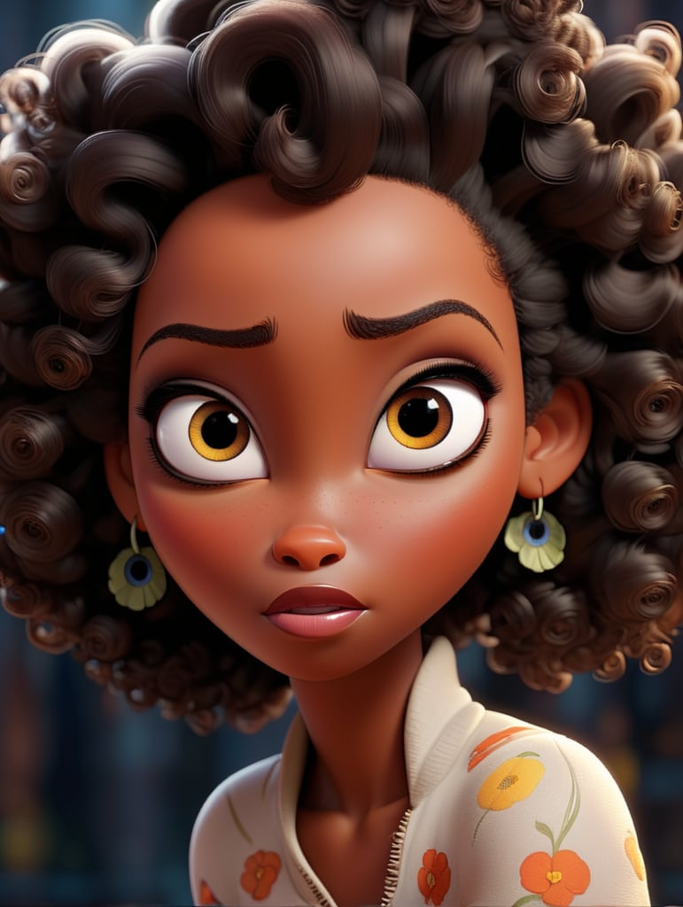 mulher negra, olhar fixo na camera, cabelo cacheado de copo inteiro.