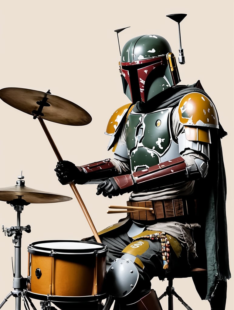 Boba Fett playing drums