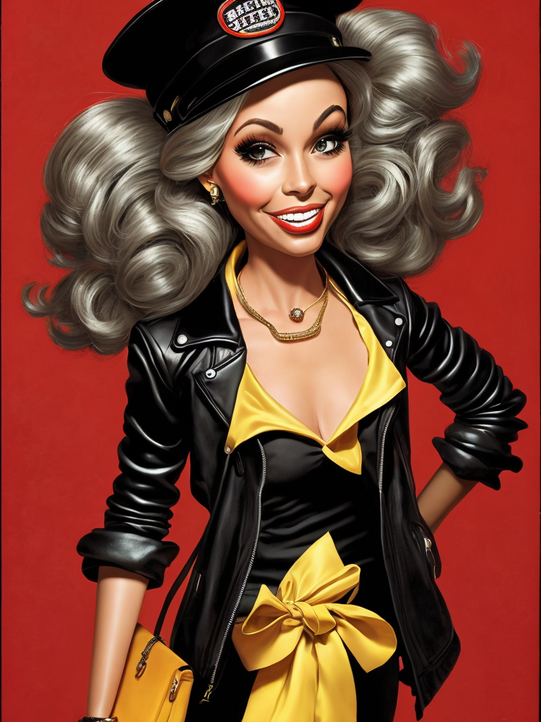 Barbie, wearing black, Portrait, Comic, Mad Magazine, USA, style of Jack Davis