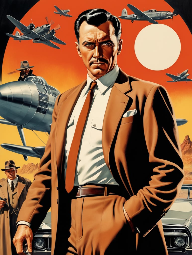 This artwork of a man by George Wilson is an eye-catching poster-style drawing and illustration representing the iconic pulp style.