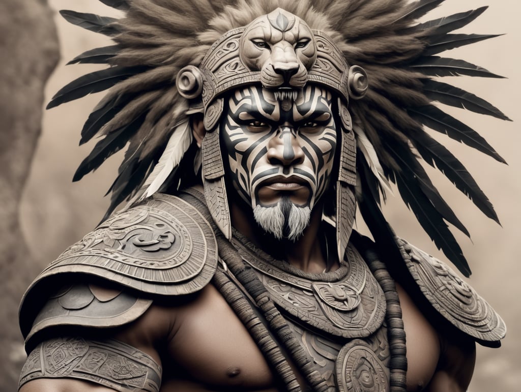 Tribal warrior with a lion's head