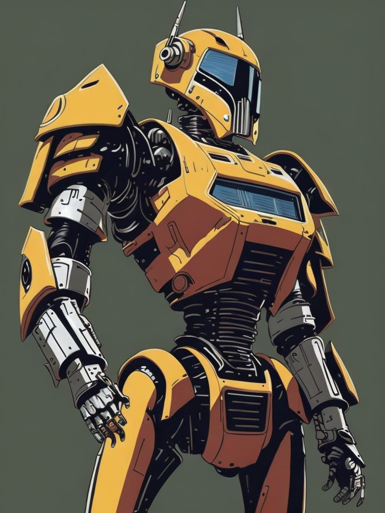 This vibrant artwork by George Wilson is an imaginative illustration of a robot in pulp-style armor.