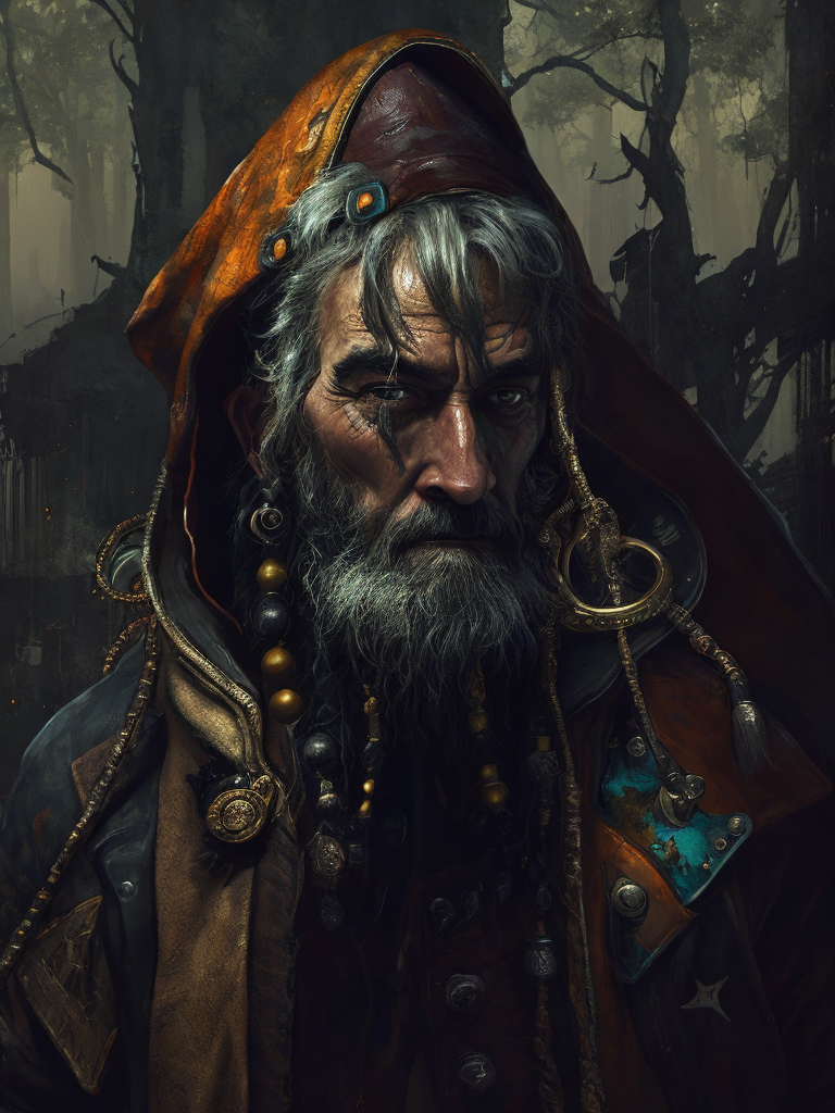 old pirate with octopus beard, dark scene, dark atmosphere, epic shot, sharp on details