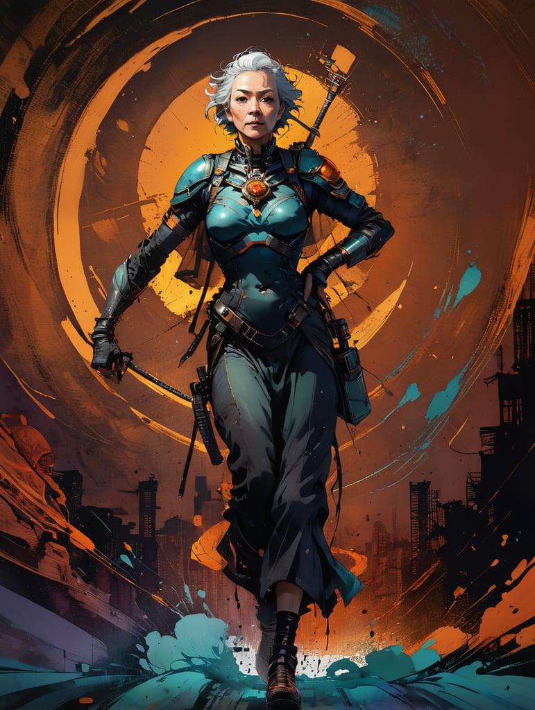 two shot midshot and overall plan, (cel-shading style:1.3), centered image, detailed illustration of grand mother, (ink lines:1.1), strong outlines, bold traces, unframed, high contrast, (cel-shaded:1.1), vector, 32k resolution, best quality, white background