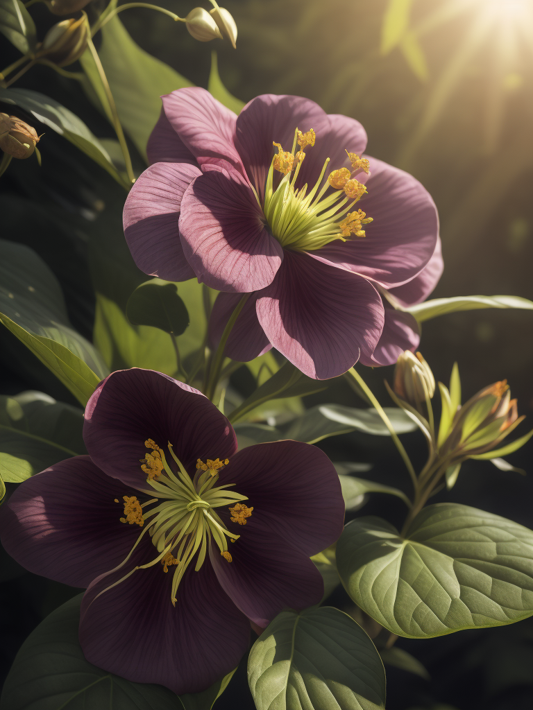 цветы морозник, очень яркие цвета, светит солнце в саду