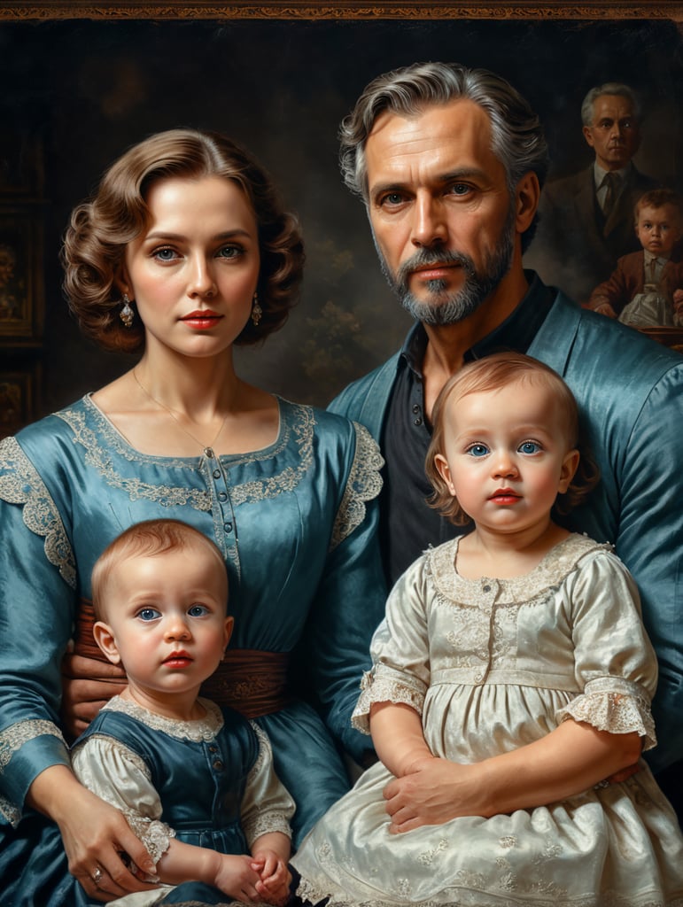 vintage family portrait with 2 babies