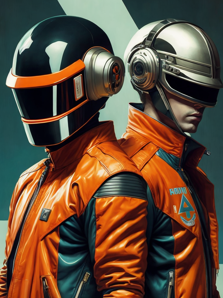 Portrait of daft punk, ultra realism, super detailed, neon colors, magazine cover, professional shot, magazine photography, bright saturated colors, sharp focus, highly detailed