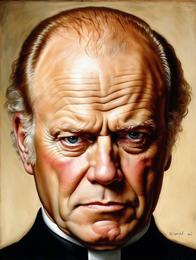 Portrait of Gerald Ford by Rembrandt Harmenszoon van Rijn, sad face, America, so sorry