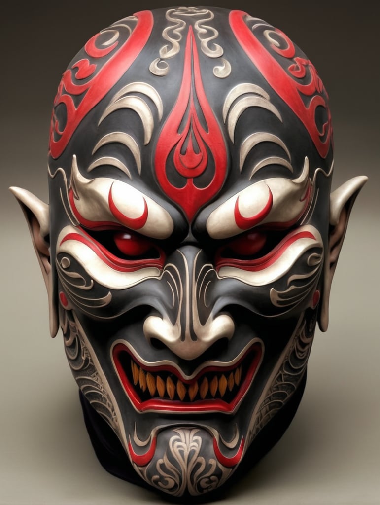 Hanya mask tattoo Japanese more 3d , nice red highlights